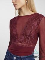 Kanten body lange mouw zwart- Sicca Bodystocking - Luxe lingerie bodysuit - Zwart - Bordeaux - thumbnail