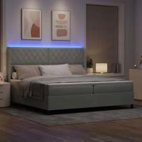 LED Boxspring Bed met Matras Lichtgrijs 200 x 200 cm Fluweel - thumbnail