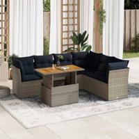 7-delige Loungeset met kussens poly rattan grijs - thumbnail