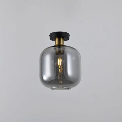 Plafondlamp Xirena vetro fumé - E27-fitting - Bol van rookglas - Metalen plafondplaat - IP20 voor binnen