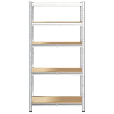 Opbergrek 5-laags staal en bewerkt hout zilverkleurig Opbergrek 5-laags staal en bewerkt hout zilverkleurig