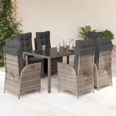 7-delige Tuinset met kussens poly rattan grijs