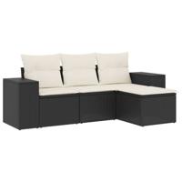 4-delige Loungeset met kussens poly rattan zwart - thumbnail