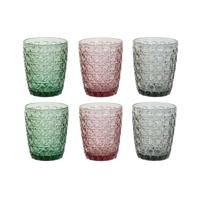 Glazenset DKD Home Decor Groen Grijs Roze Kristal Met reliëf 240 ml (6 Stuks) - thumbnail