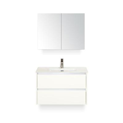 Dante Badmeubelset 80 cm - Wit Hoogglans - Keramische Wastafel Wit Cover - met Spiegelkast