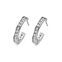 New Bling 9NB-0113 Oorstekers Halve oorring zilver met zirkonia 15 mm - thumbnail