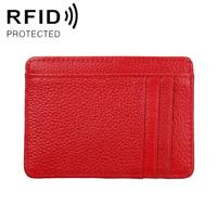 KB37 Antimagnetic RFID Litchi Texture Leather Card Holder Wallet Billfold for Men and Women (Red) - thumbnail