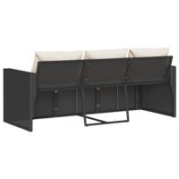 Tuinbank 3-zits met kussens poly rattan zwart - thumbnail