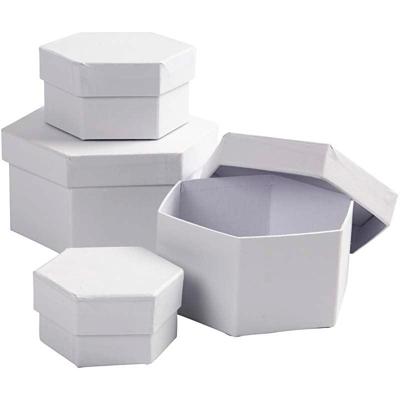 Creativ Company Hexagonale dozen, h: 4+5+6+7 cm, d 6,5+8+10+12 cm, wit, 4 stuk/ 1 set