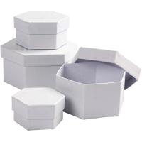 Creativ Company Hexagonale dozen, h: 4+5+6+7 cm, d 6,5+8+10+12 cm, wit, 4 stuk/ 1 set - thumbnail