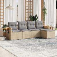 5-delige Loungeset met kussens poly rattan beige - thumbnail