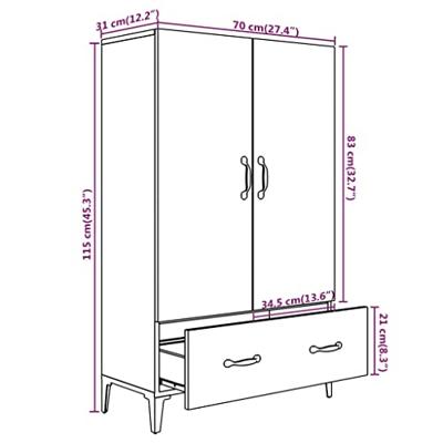Hoge kast 70x31x115 cm bewerkt hout sonoma eikenkleurig