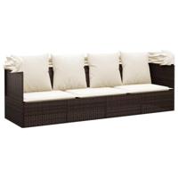 Loungebed met luifel en kussens poly rattan bruin - thumbnail