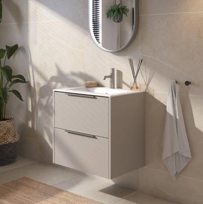 Saqu Lima badmeubel incl. keramische wastafel 60x46x61cm mat greige - rvs greep