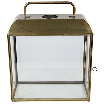 Luxury label windlicht Viktor 14 x 33,5 cm staal roestbruin