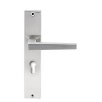 Hardbrass Deurkruk Seoul op rechthoekig langschild profielcilindergat 55mm - RVS - thumbnail