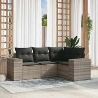 4-delige Loungeset met kussens poly rattan lichtgrijs - thumbnail