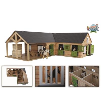 Kids Globe paardenhoekstal met 3 boxen en berging 1:24