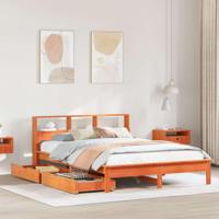 Bed met boekenkast zonder matras grenenhout wasbruin 140x190 cm - thumbnail