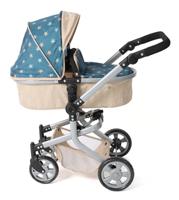 Combi-poppenwagen Mika - Stars Turquoise Beige - thumbnail