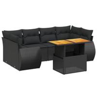 7-delige Loungeset met kussens poly rattan zwart - thumbnail
