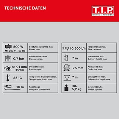T.I.P. - Technische Industrie Produkte Maxima 180 PX 30121 Dompelpomp voor vervuild water 10500 l/h 7 m T.I.P. - Technische Industrie Produkte Maxima 180 PX 30121 Dompelpomp voor vervuild water 10500 l/h 7 m