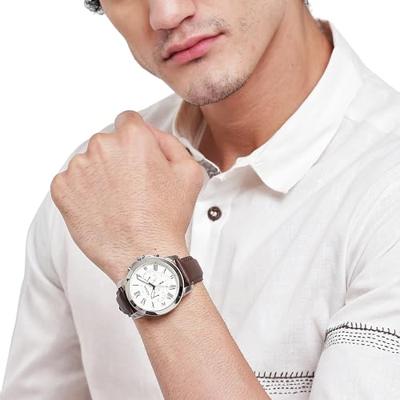 Fossil heren chronograaf Grant bruin lederen band horloge 44 mm FS4735