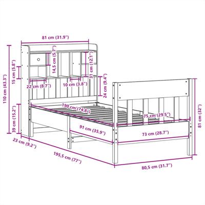 Bedframe zonder matras massief grenenhout 75x190 cm
