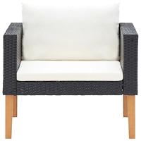 Tuinbank eenzits met kussens poly rattan zwart - thumbnail