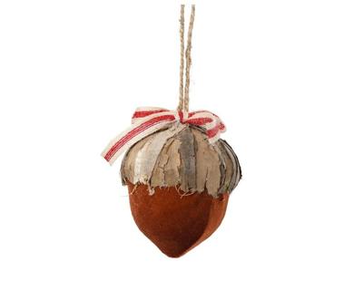 Kersthanger eikel foam met jutte 10 cm bruin