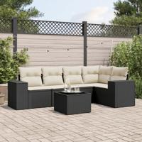 6-delige Loungeset met kussens poly rattan zwart - thumbnail