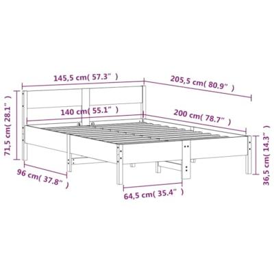 Bedframe met hoofdbord massief grenenhout wit 140x200 cm Bedframe met hoofdbord massief grenenhout wit 140x200 cm