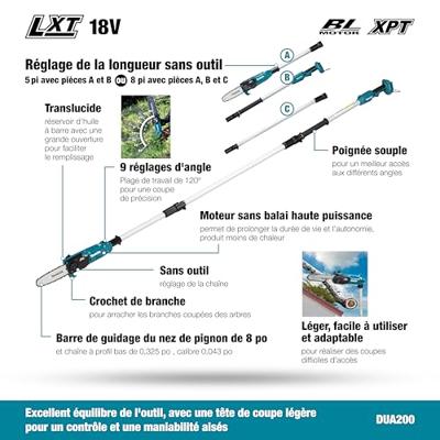 Makita DUA200Z Accu telescopische kettingzaag 20cm 18V Basic Body