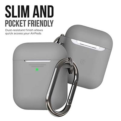 PodSkinz AirPods Case [LED Front] Beschermende siliconen hoes compatibel met AirPods 1 & AirPods 2 (Gen 2) (met karabijnhaak, Earl Grey)