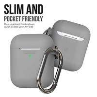 PodSkinz AirPods Case [LED Front] Beschermende siliconen hoes compatibel met AirPods 1 & AirPods 2 (Gen 2) (met karabijnhaak, Earl Grey) - thumbnail