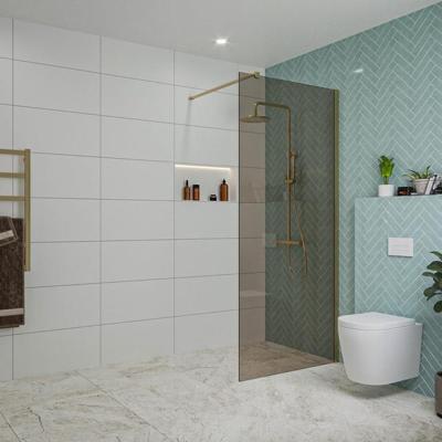 Fortifura Galeria inloopdouche - 90x200cm - rookglas - wandarm - Geborsteld Messing PVD (Goud) SW797938/SW797910