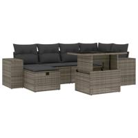7-delige Loungeset met kussens poly rattan grijs - thumbnail