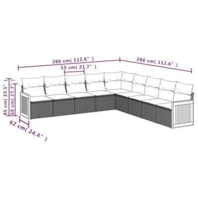 9-delige Loungeset met kussens poly rattan beige