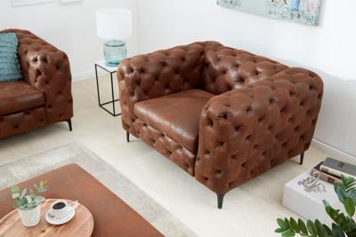 Design Chesterfield Fauteuil MODERN BAROK 120cm antiek bruin microvezel met veerkern - 44399