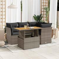 5-delige Loungeset met kussens poly rattan grijs - thumbnail