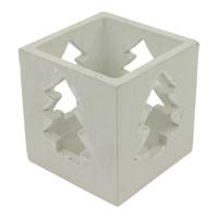 Houten Waxinelichthouder Kerstbomen Wit (9 x 9 x 9 cm) - thumbnail
