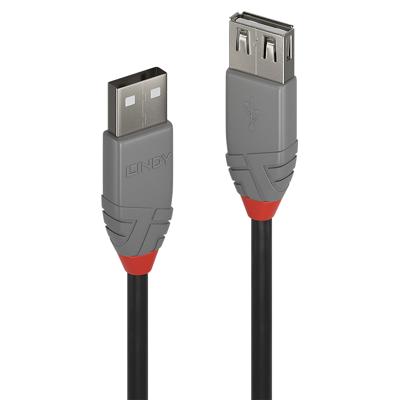 LINDY 36703 USB-kabel USB 2.0 USB-A stekker, USB-A bus 2.00 m Zwart, Grijs