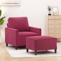Fauteuil met voetenbank 60 cm fluweel wijnrood - thumbnail