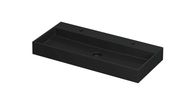 INK United Wastafel Porselein met 2 Kraangaten incl. Porseleinen Click Plug en Verborgen Overloop Systeem - 1000x450x110 mm - Mat Zwart