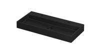 INK United Wastafel Porselein met 2 Kraangaten incl. Porseleinen Click Plug en Verborgen Overloop Systeem - 1000x450x110 mm - Mat Zwart - thumbnail