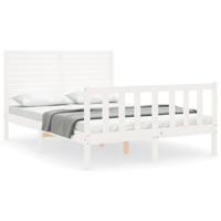 Bedframe met hoofdbord massief hout wit - thumbnail