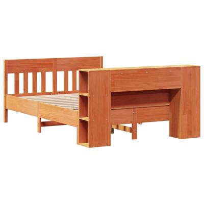 Bed met boekenkast zonder matras grenenhout wasbruin 135x190 cm