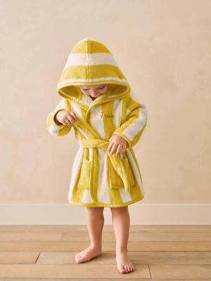 Badjas voor baby's met strepen TRANSAT capsule familie, te personaliseren, met gerecycled katoen geel, gestreept