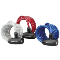 Masterlock 3 coiled cables 1,80mx Ø 8mm - vinyl cover : blue, red & transparent - 8127EURTRI - thumbnail