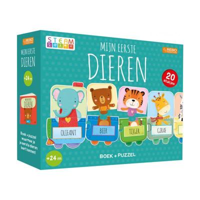 Rebo Publishers Mijn eerste dieren puzzeltrein + boek | 2 stuks